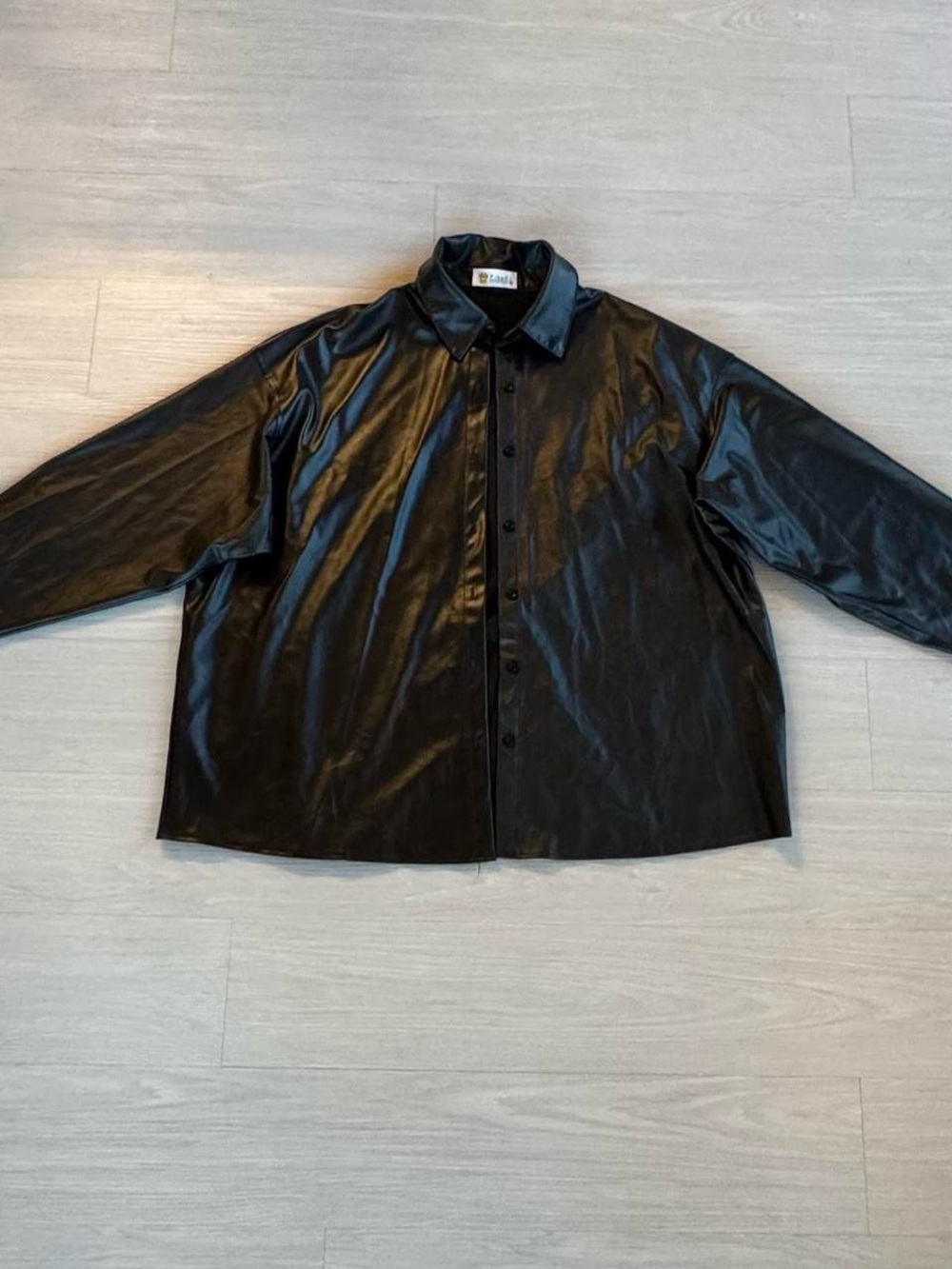 Black Faux Leather Button-Up